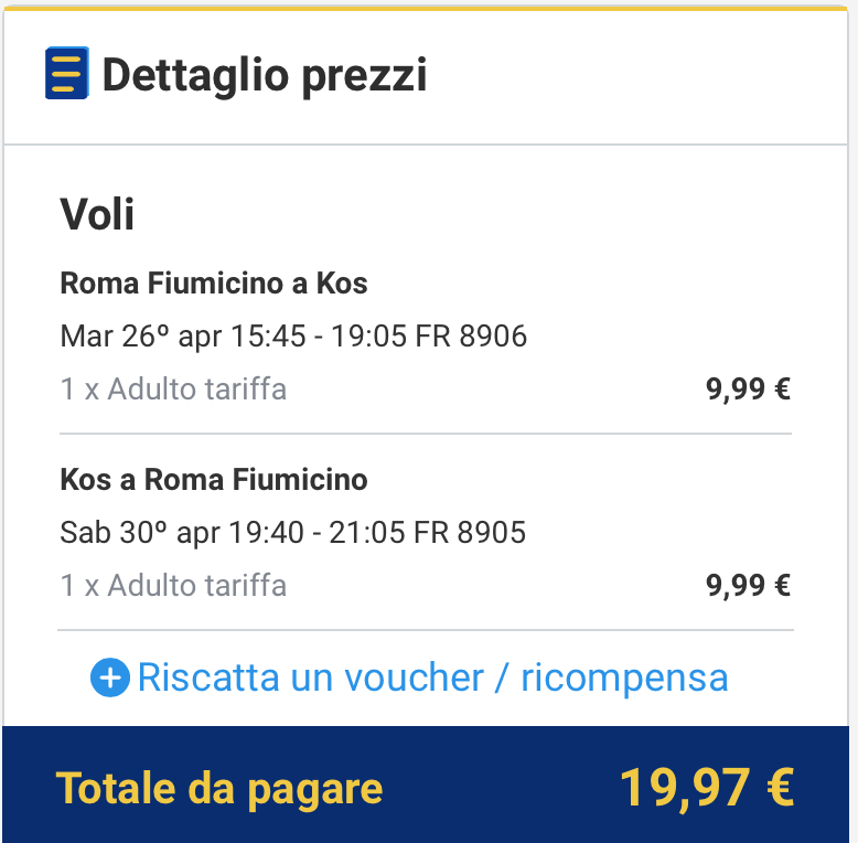 Volo andata e ritorno da Roma a Kos a meno di 20 euro
