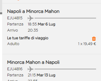 Offerta volo Napoli-Minorca Luglio 2021