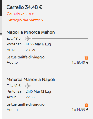 Offerta volo Napoli-Minorca Luglio 2021